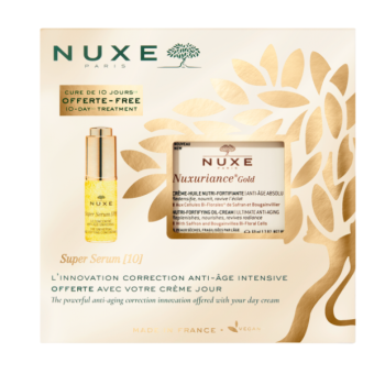 nuxe cofanetto regalo nuxuriance gold - crema olio nutriente fortificante 50ml + super serum 5ml.
